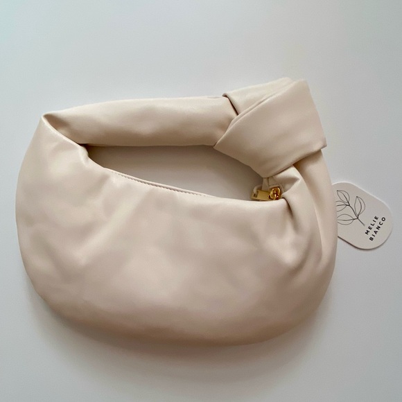 Melie Bianco Handbags - Melie Bianco Knot Handled Vegan Leather Clutch Handbag Satchel Bag, Ivory